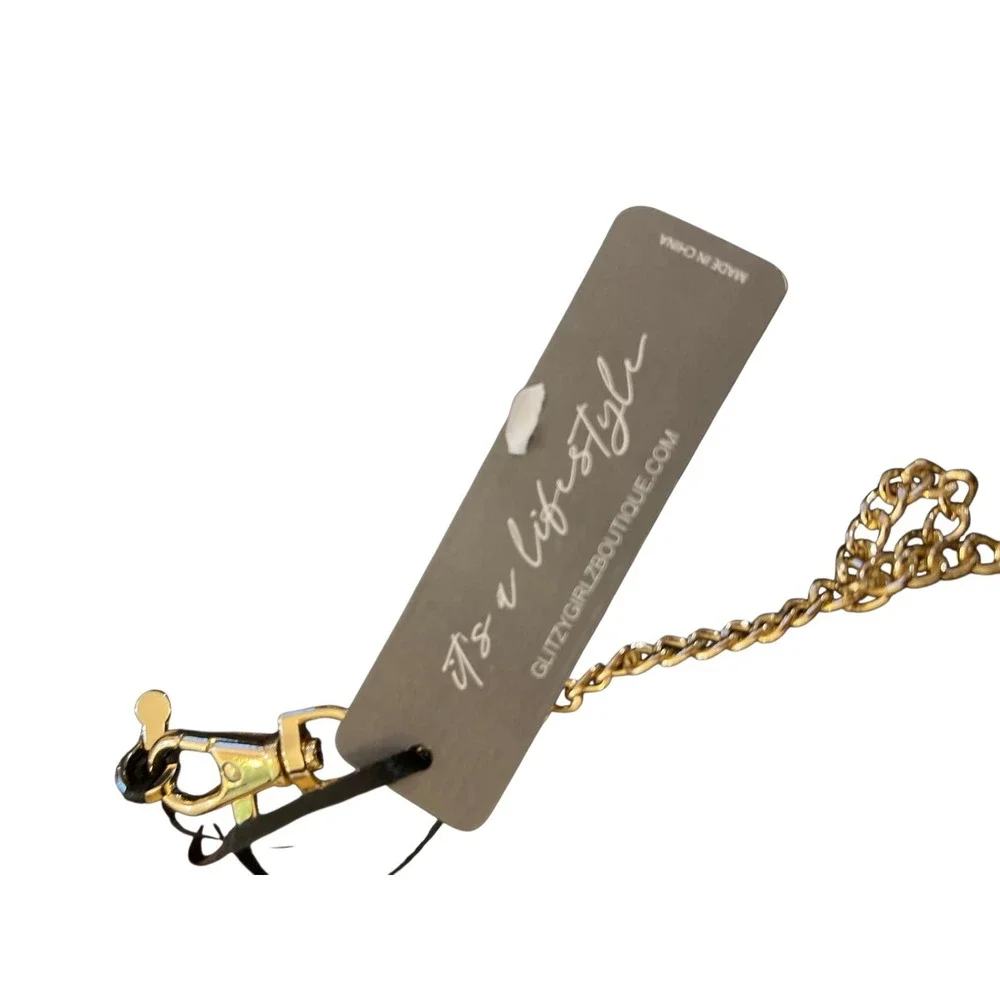 Glitzy Girlz Black Faux Leather Foldover Clutch Purse‎ with Gold Chain Strap